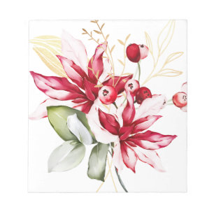 Bloc-note Fleurs aquarelles de poinsettia rouge de vacances