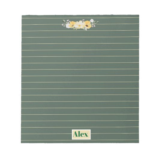 Bloc-note Fleurs aquarelles modernes et fond vert (Devant)