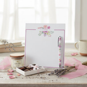 Bloc-note Fleurs aquarelles rose et pêche personnalisées 