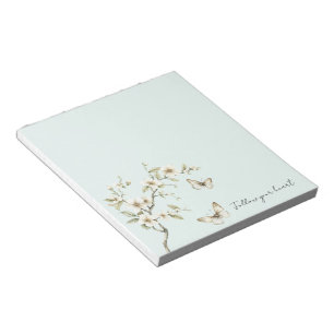 Bloc-note Fleurs blanches de menthe papillons