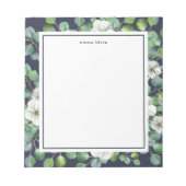 Bloc-note Fleurs blanches élégantes Nom vert (Devant)