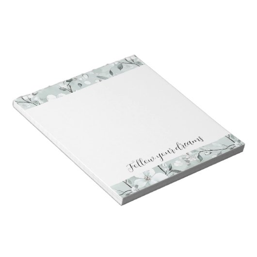Bloc-note Fleurs blanches gris chic (Incliné)