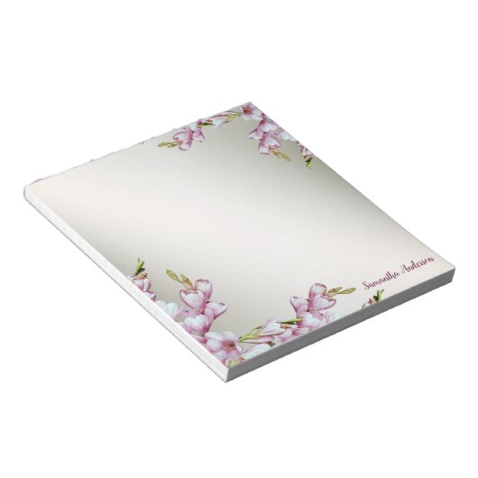 Bloc-note Fleurs blanches roses stationnaires Rustique Éléga (Incliné)