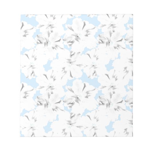 Bloc-note Fleurs blanches sur bleu clair. (Devant)