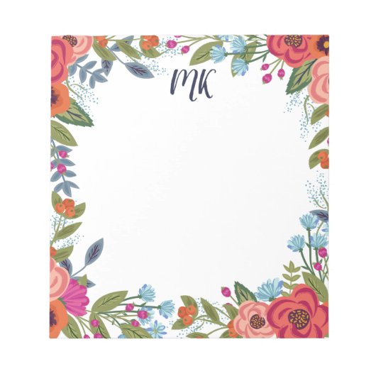 Bloc-note Fleurs Boho Monogrammées (Devant)