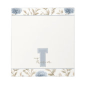 Bloc-note Fleurs Brunes Bleues Crème Monogramme Initial Nom (Devant)