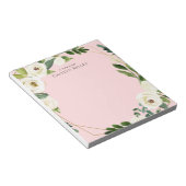 Bloc-note Fleurs d'aquarelle blanche, rose personnalisée (Incliné)