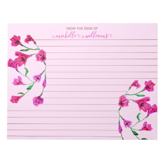 Bloc-note Fleurs d'aquarelle Magenta liées personnalisées (Devant)