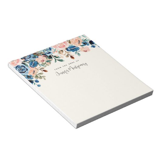 Bloc-note Fleurs d'aquarelle rose et bleu (Incliné)