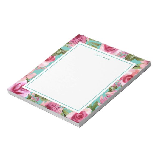 Bloc-note Fleurs d'aquarelle rose Fille Nom bleu (Tourné)