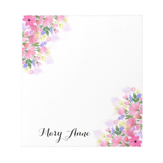 Bloc-note Fleurs d'aquarelle rose pâle Personnalisées (Devant)
