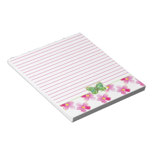 Bloc-note Fleurs d'aquarelle rose papillon vert (Incliné)