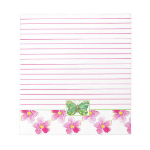 Bloc-note Fleurs d'aquarelle rose papillon vert