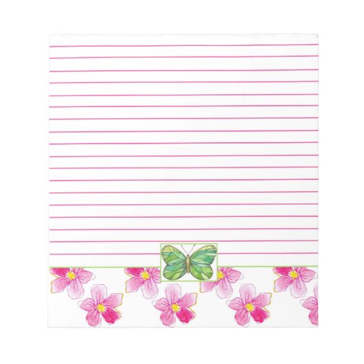 Bloc-note Fleurs d'aquarelle rose papillon vert (Devant)