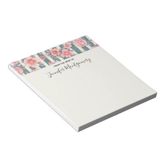 Bloc-note Fleurs d'aquarelle rose sur bandes (Incliné)