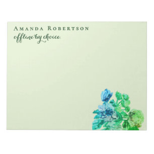 Bloc-note Fleurs de aquarelle vert pastel personnalisées drô