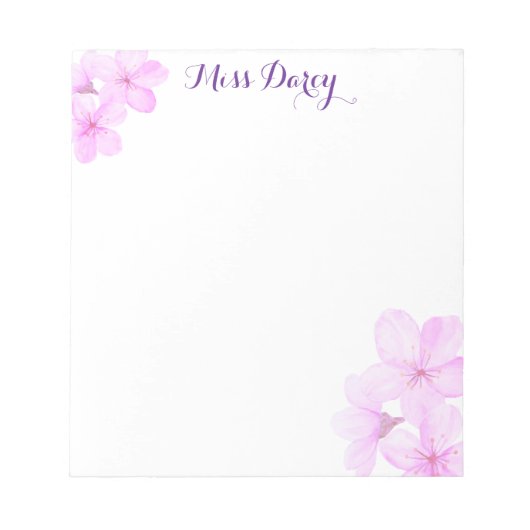 Bloc-note Fleurs de cerisier girly rose personnalisé  (Devant)