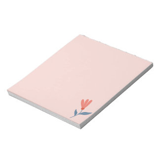 Bloc-note Fleurs de corail doux et motif de feuilles bleues