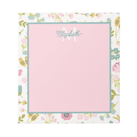Bloc-note Fleurs de cottage printanières Monogramme (Devant)