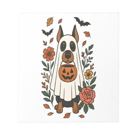 Bloc-note Fleurs de Doberman Pinscher Halloween (Devant)