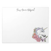 Bloc-note Fleurs de licorne blanche enchantée rose noir (Devant)