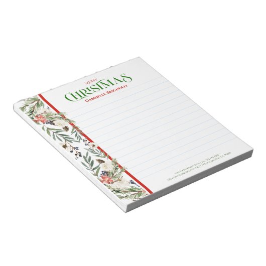 Bloc-note Fleurs de Noël et frontière de verdure (Incliné)