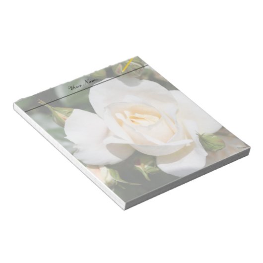 Bloc-note fleurs de rose blanches assez pures. amour, romanc (Incliné)