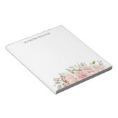 Bloc-note Fleurs de rose rose aquarelle monogrammées (Incliné)