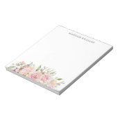 Bloc-note Fleurs de rose rose aquarelle monogrammées (Tourné)