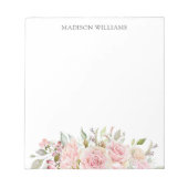 Bloc-note Fleurs de rose rose aquarelle monogrammées (Devant)