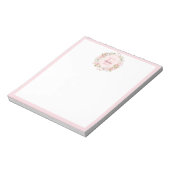 Bloc-note Fleurs de rose rose blush aquarelle à monogramme f (Tourné)