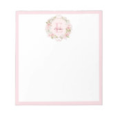 Bloc-note Fleurs de rose rose blush aquarelle à monogramme f (Devant)