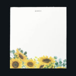 Bloc-note Fleurs de soleil et Eucalyptus Jardin personnalisé<br><div class="desc">Faites une bonne première impression ou égayez votre bureau avec ces blocs-notes floraux. Il présente des illustrations d'aquarelle de tournesols et de feuilles d'eucalyptus. Personnalisez en ajoutant votre nom,  votre monogramme ou une courte phrase. Ce sera un accent féminin parfait pour votre bureau.</div>