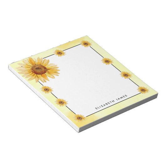 Bloc-note Fleurs de soleil rustiques à l'aquarelle personnal (Incliné)