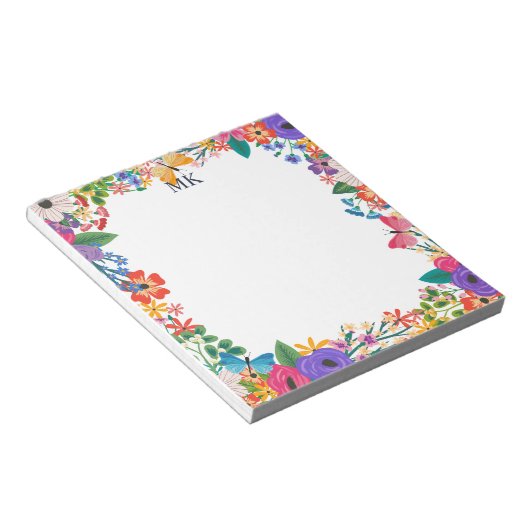 Bloc-note Fleurs et papillons colorés Monogrammes (Incliné)