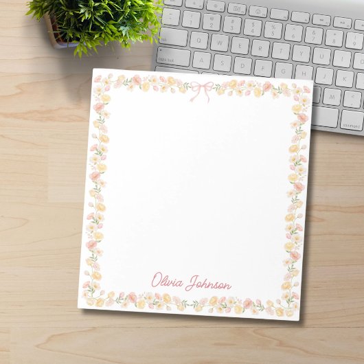 Bloc-note Fleurs Florales Jaune Rose Aquarelle Monogrammées