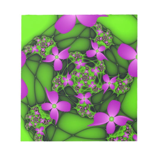 Bloc-note Fleurs fractales abstraites modernes rose vert néo (Devant)