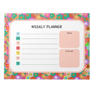 Bloc-note Fleurs hippies Super rétro Planificateur hebdomada