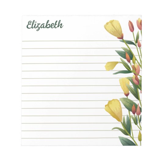 Bloc-note Fleurs Jaunes Soirée Primrose Linked Votre Nom (Devant)