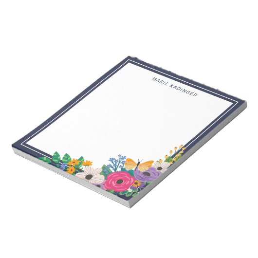 Bloc-note Fleurs Papillon Jaune Ajouter Votre Nom (Tourné)