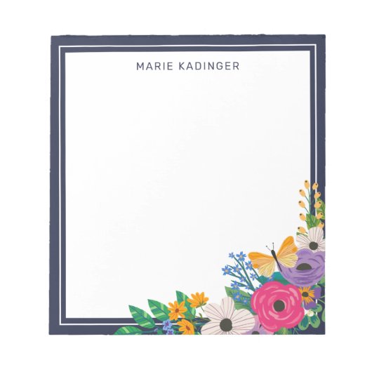 Bloc-note Fleurs Papillon Jaune Ajouter Votre Nom (Devant)