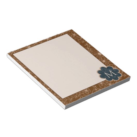 Bloc-note Fleurs Pays Main Tirée Motif Rustique Brown (Incliné)