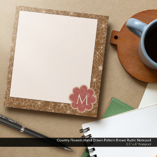 Bloc-note Fleurs Pays Main Tirée Motif Rustique Brown