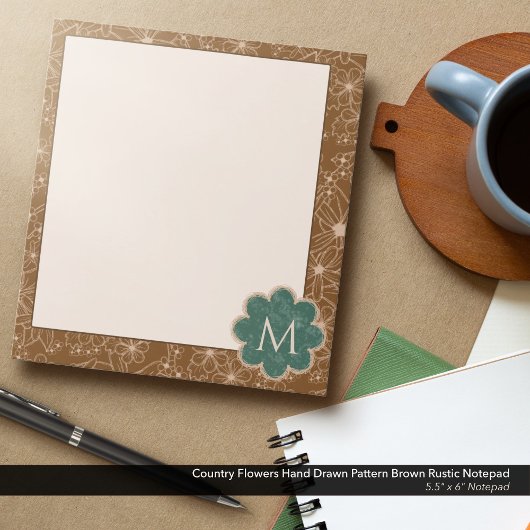 Bloc-note Fleurs Pays Main Tirée Motif Rustique Brown