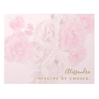 Bloc-note Fleurs personnalisées pastel rose or botanique rét