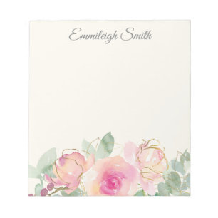 Bloc-note Fleurs personnalisées rose floral verdure élégant