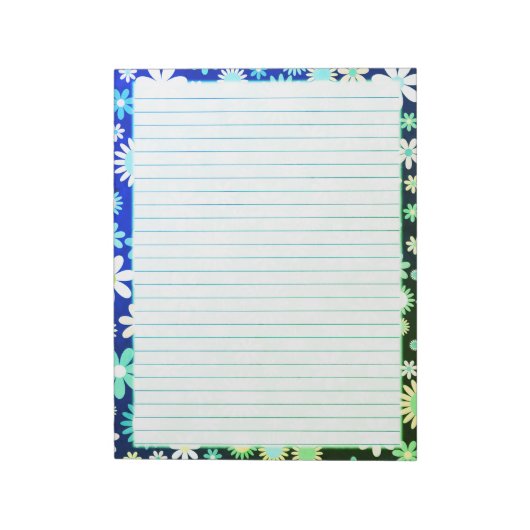 Bloc-note Fleurs rétro Frontière florale sur Bleu Vert (Tourné)