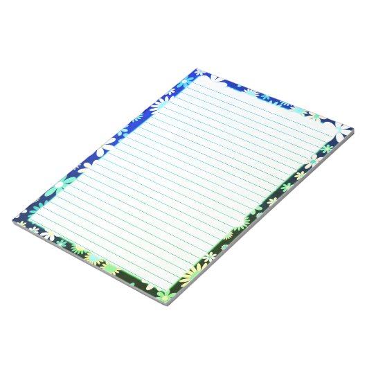 Bloc-note Fleurs rétro Frontière florale sur Bleu Vert (Incliné)