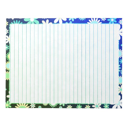 Bloc-note Fleurs rétro Frontière florale sur Bleu Vert (Devant)