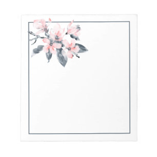 Bloc-note Fleurs rose et gris Aquarelle classique